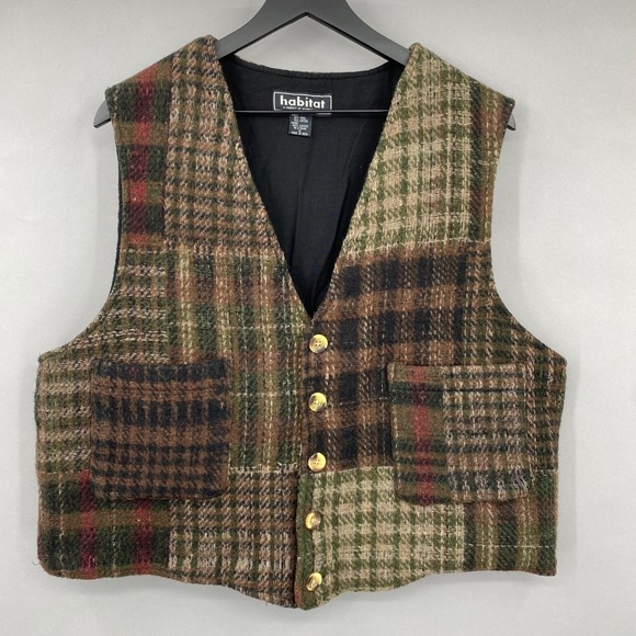 Habitat Jackets & Blazers - Habitat Vintage Patchwork Plaid Wool Blend Vest Women's XL Button Front Academia